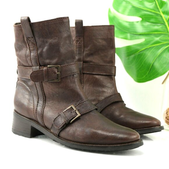 Cole Haan Shoes - Cole Haan Women Hemlock Boot Size 8 Brown Leather Moto Buckle Strap Biker Bootie